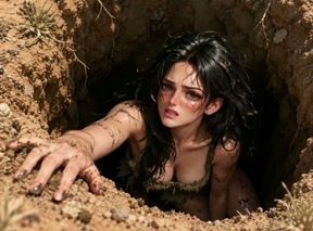 A primitive man ends up bang a sexy slut woman's pussy by chance because she is hungry and thirsty during her long journey