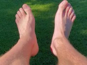 Verbal Aussie guy showing off his stinky, sweaty black socks and feet