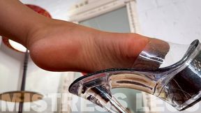 Goddess in nude tights and high heels teases you with her feet on a chair (MP4 4K PART-1)