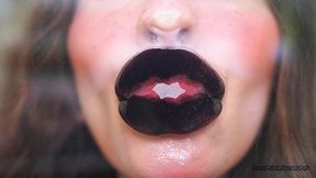 seductive goth chick phat black lips & messy spit kiss