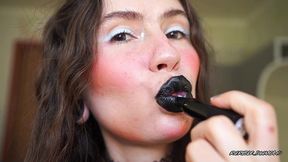 seductive goth chick phat black lips & messy spit kiss