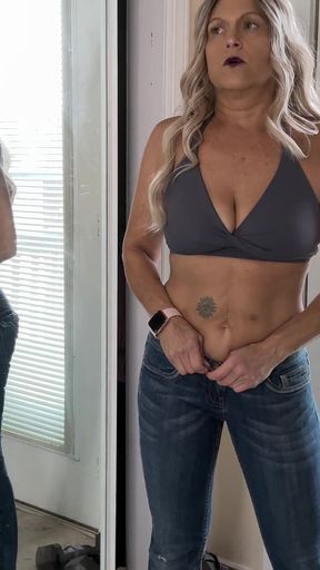MILF Low Rise Jeans Try-on and Flexing