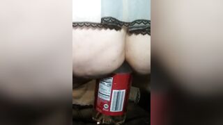Trying to Nailed a two Liter inside my Dripping Unshaved Cunt