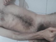 Hairy Israeli otter jerking lying on the floor