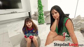 My skinny stepdaughter Lana Smalls and her thick friend Nika Venom tease me into fucking