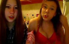 Two fresh and skanky teen chicks striptease on webcam