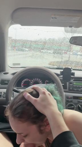 Amateur teen caught in public gives a sloppy blowjob