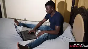 Nubian twink gets nude and masturbates alone indoors