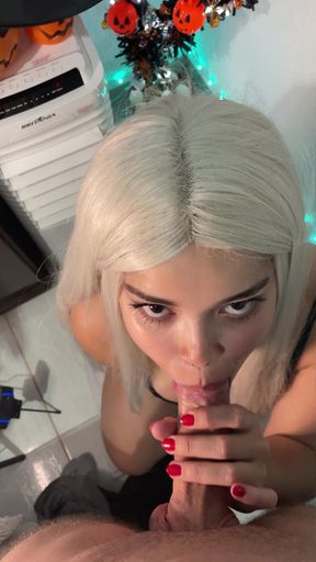 Wishing Spell: Blonde Witch Mesmerizes With Her Halloween Deep Blowjob