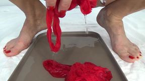 Peed in Red Stockings