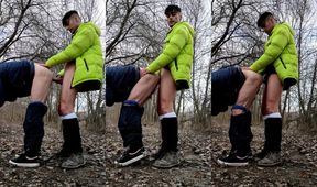 Bareback cum shot in friend’s tight ass park fuck