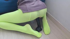 Anal squirt On green stocking feet