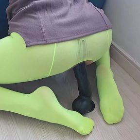 Anal squirt On green stocking feet