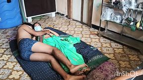 Village bhabhi in green saree getting ready for party.