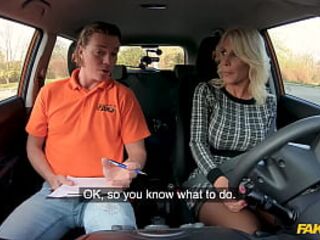 Sexy Blond Cougar bangs a driving instructor - Fake Driving School