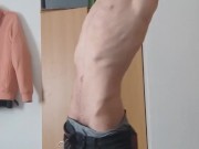 Extremely skinny teen shows off his skinny body and waist while wearing skinny jeans