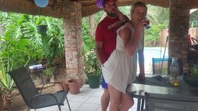 Fucking the Neighbors Wife on the Patio Were He Can Easily See Us