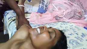 Indian beauty sucks thick cock&#x1F346;, gets cum-filled facial, and begs for more.