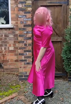 Sexy crossdresser hot pink full length satin