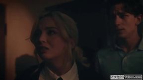 Teen gets double penetrated by her classmate and his stepbro