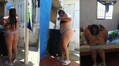 Neighbor watches my big ass in rich outdoor bathroom