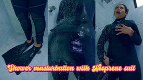 Shower masturbation with neoprene suit - Sloan