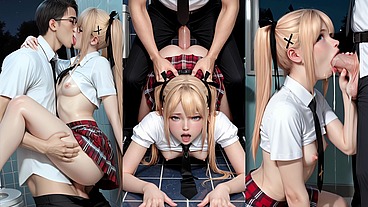 Marie Rose Drains Her Teacher's Balls After Class - AI GENERATED