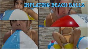 Inflating 3 beach balls