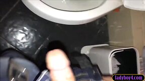 Real amateurish tv anal drilled on a public toilet