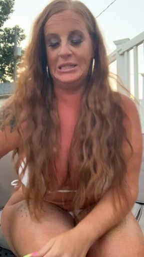 Patio smoking 2.  White bikini