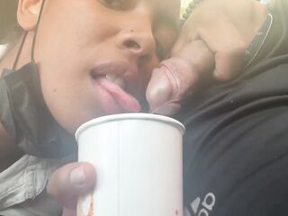 Sexy Angel Drinking Piddle In Parking Lot