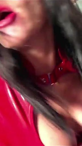 Shiny Red Pvc Dress Smoking Blowjob and Messy Lipstick Play