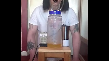 bisexual crossdresser with his portable cow milking machine part 5