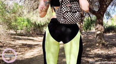 Inked hiker flashes trekkers on morning trail cosplay