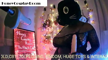 Latina in black lingerie dances and plays with a big dildo