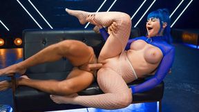 Jewelz Blu in ripped fishnet pantyhose gets pussy slammed