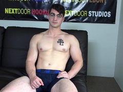 Amateur athletic stud with glasses jerks