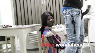 Black Daddy Barebacks Amateur Under Table in Bathroom