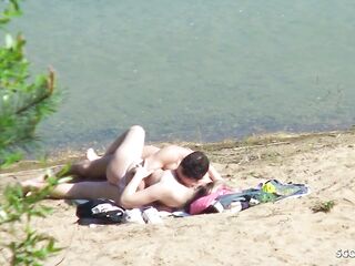 Real Teen Couple on German Beach, Voyeur Fuck with Stranger