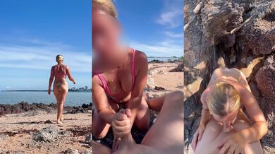 Caught Flashing on Public Beach Gets Random Stranger Handjob