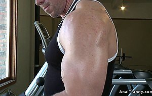 Toned TS anal bangs male in restroom