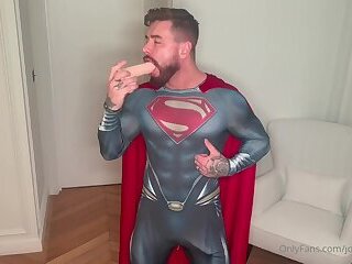 Superman Jerking Off And Riding Dildo
