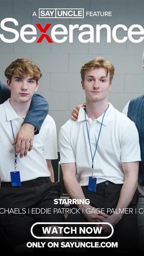 Captivating moment from &quot;Gay Porn Parody - Severance - Sexerance Part 2 - Cute Twink Takes First Dick (Free Full SFW)&quot;
