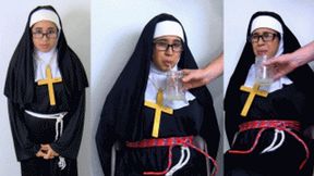 Nun eRica drinks the"seed of man" (cum jar) while tied up to cleanse her soul