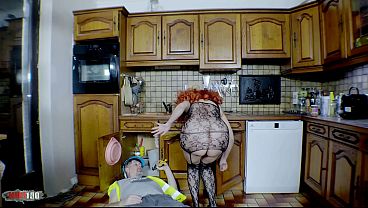 Busty Latina MILF gets a sloppy blowjob in the kitchen