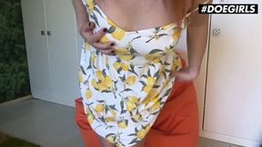 Kinky Ukrainian babe Red Fox spreads her big natural ass and shaves pussy to masturbate