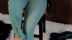 Barefoot Ball Stomp in Tight Jeans: Teasing His Balls with Toys, Then Stomping Them Senseless