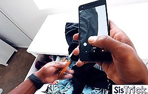 Gorgeous Ebony teen Lacey London pranked by her brother