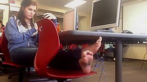 Barefoot Amateur Candid In College Computer Room
