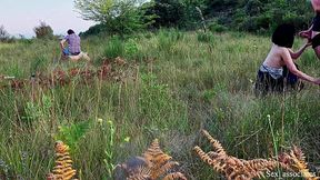 I pull out my dick in front of the couple. She helped me cum while he was talking over the phone